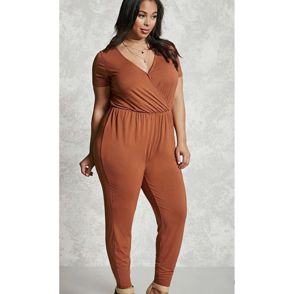 Forever 21 Pants - Forever 21+ Stretch-knit Rust Surplice Jumpsuit 3X